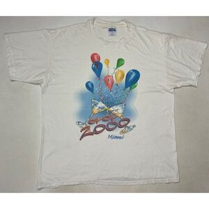 VINTAGE Miami New Years 2000 Y2K Balloon Toast Graphic T-shirt Men XL White